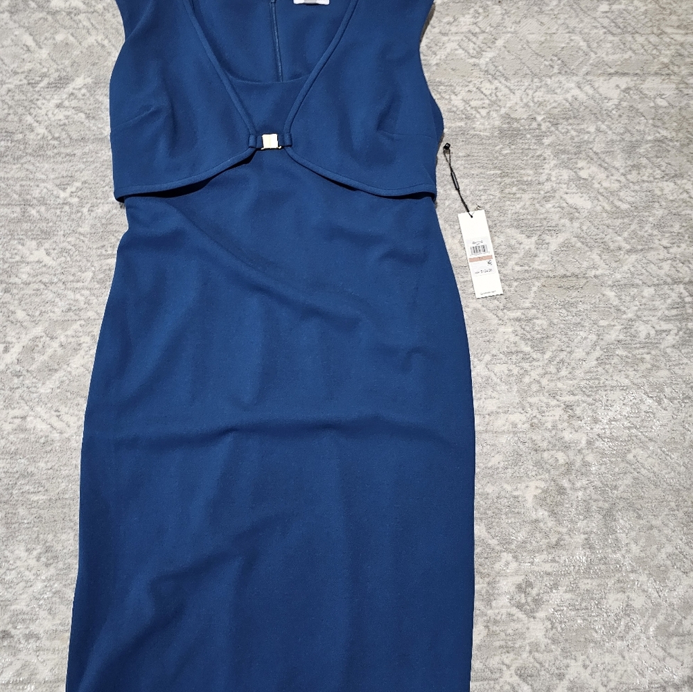 Calvin Klein Blue Sheath Midi Dress V-Neck
